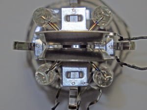 Looking down the barrel. Imagine you are a phosphor molecule, with projectiles from this gun hitting you at the speed of light!
